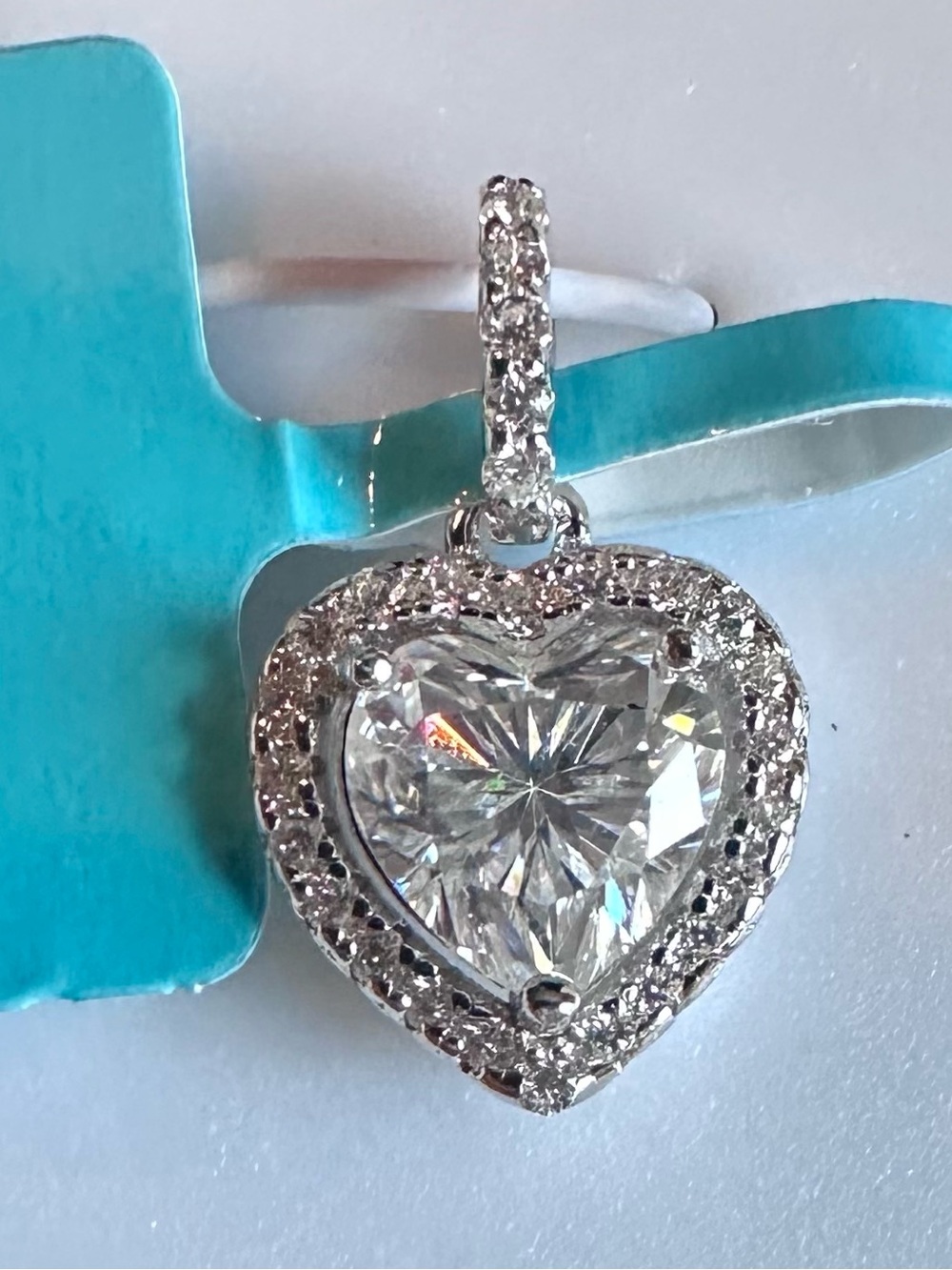 925 Silver 0.94CTW Moissanite Heart Halo Necklace Italy Box Chain Upgraded New